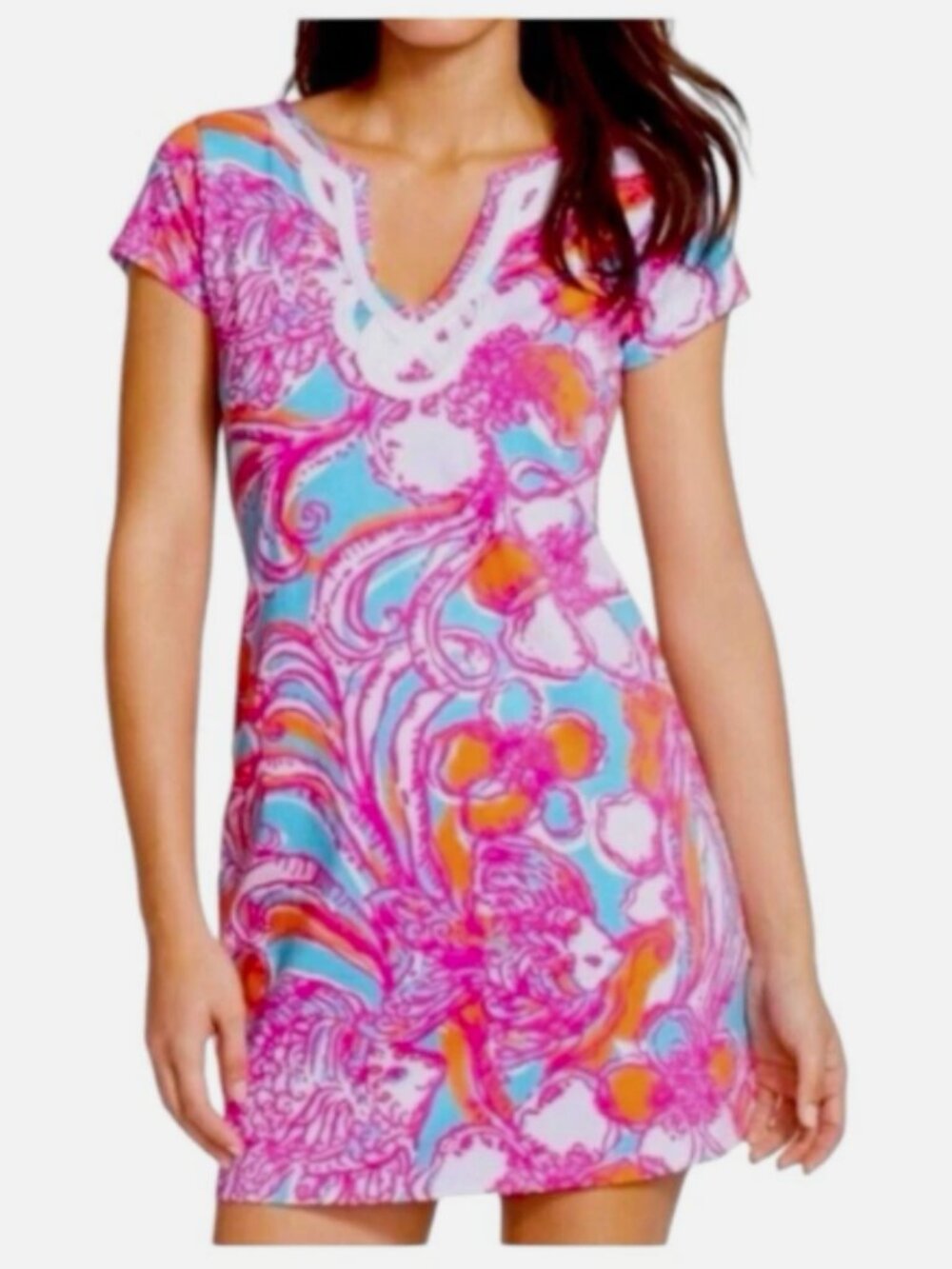 Lilly Pulitzer Brewster Dress 100% Cotton Feeling Tanked Pink Floral Size XS